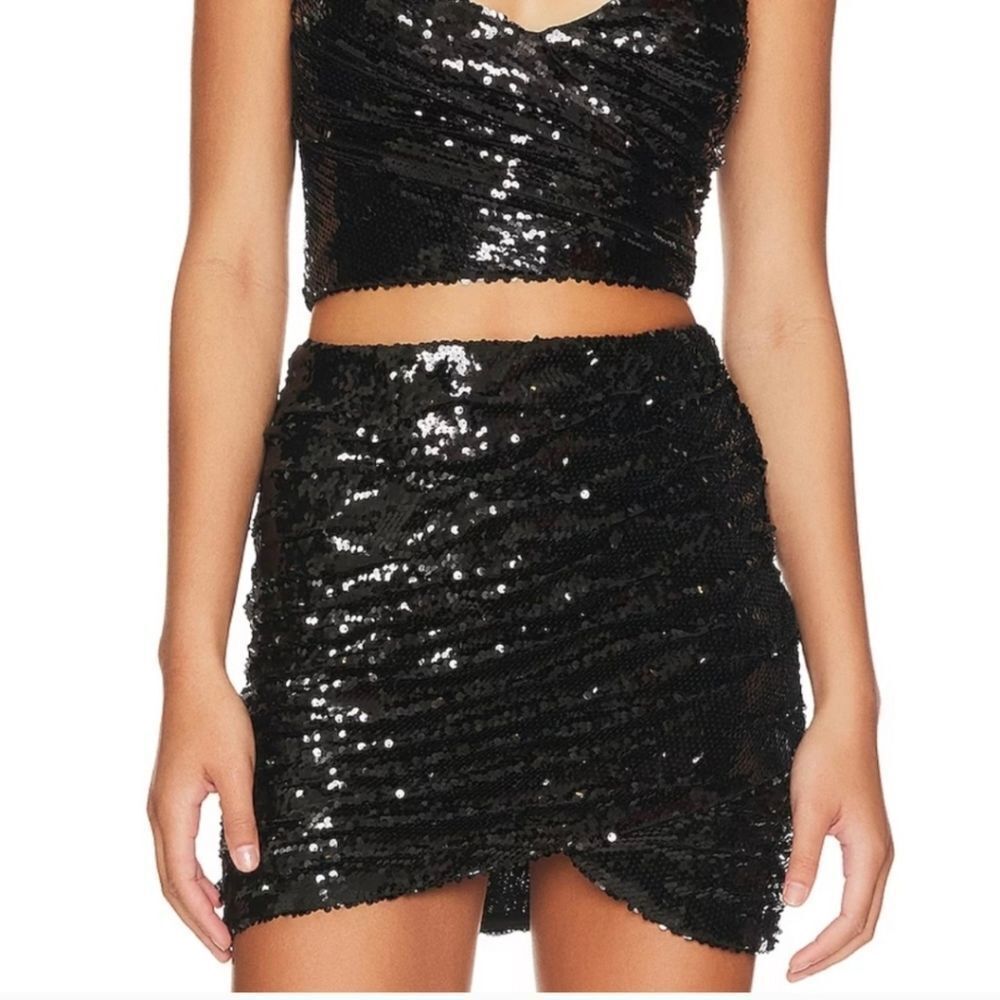 Ronny Kobo Sequin Black Mini Skirt Set small